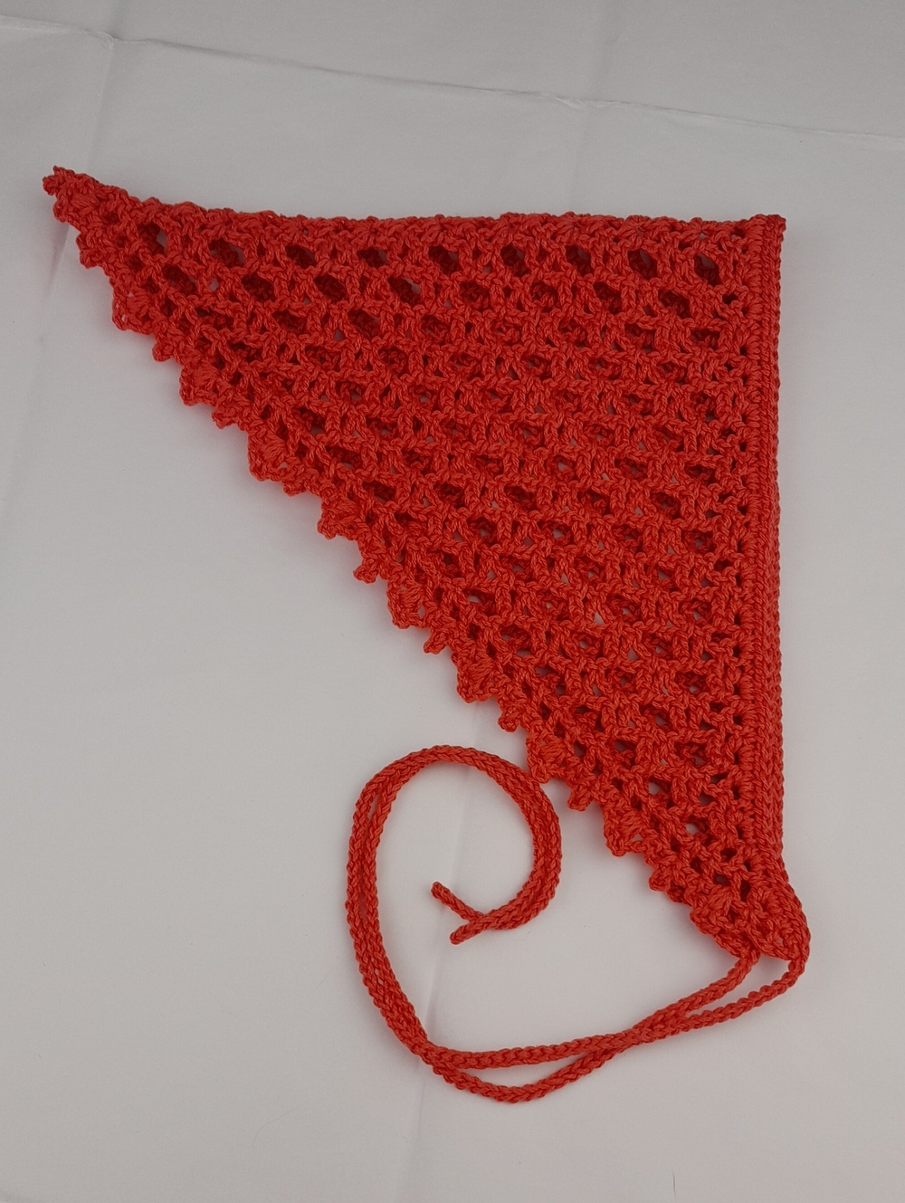 Handmade Crocheted Coral Pink Netted Patterned Head Bandana Kerchief Tie Back